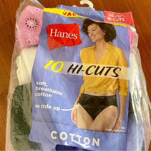 Hanes 6 Pair Tag less Hi-Cut Panties Size 10. Cotton NEW Open Pack - Picture 2 of 5